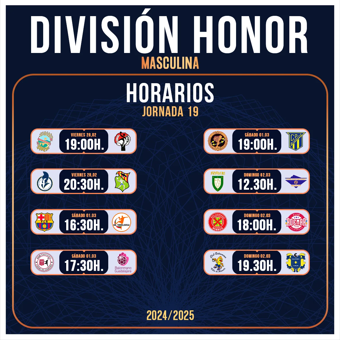 Parilla de HORARIOS de la J19 de DHM 