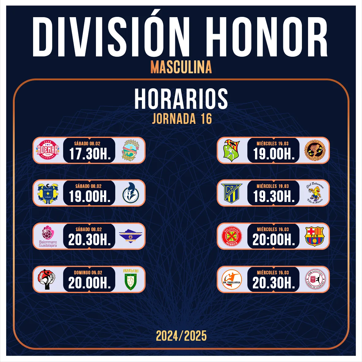 Parrilla de Horarios de la Jornada 16 DHM