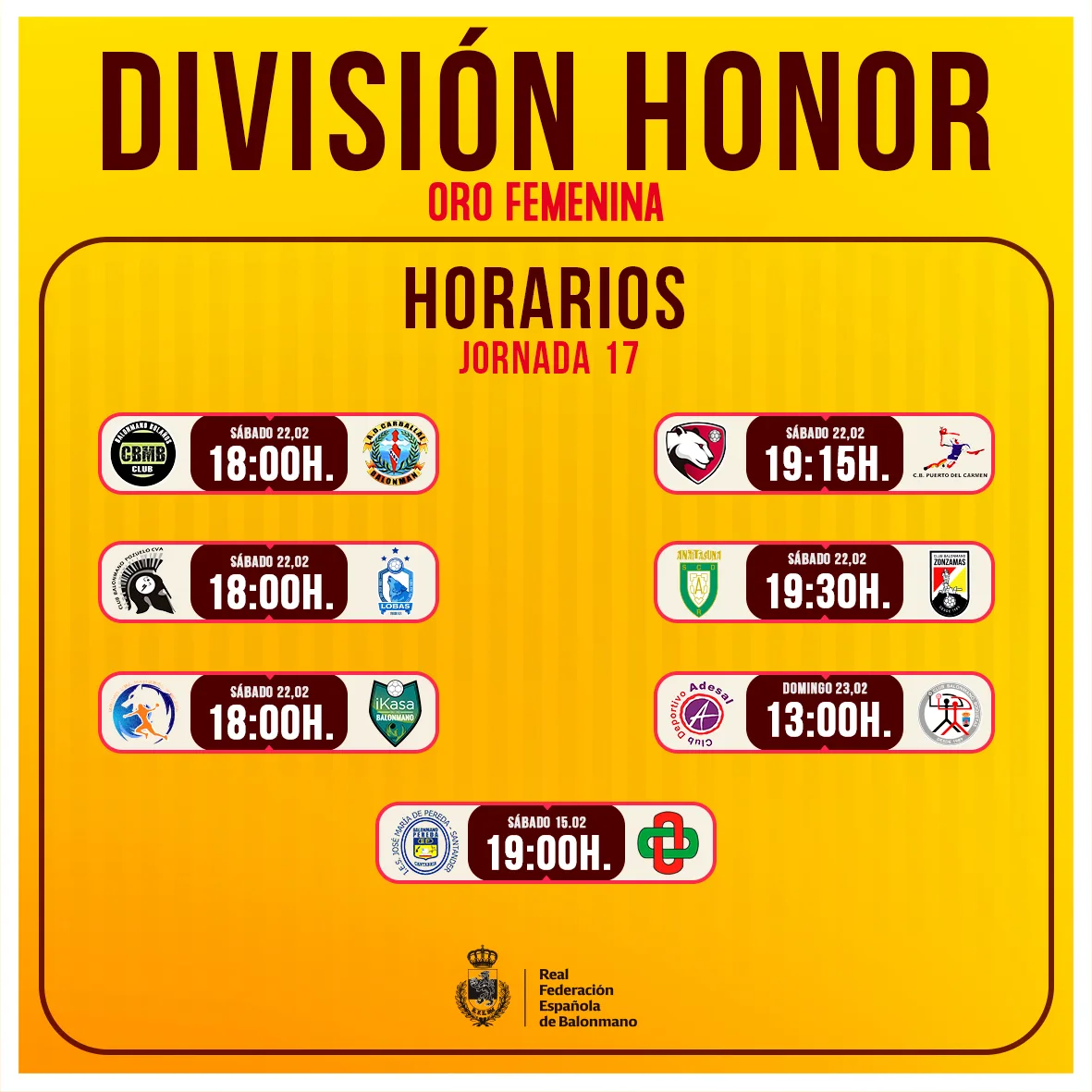 Parilla de HORARIOS J17 DHOroFem