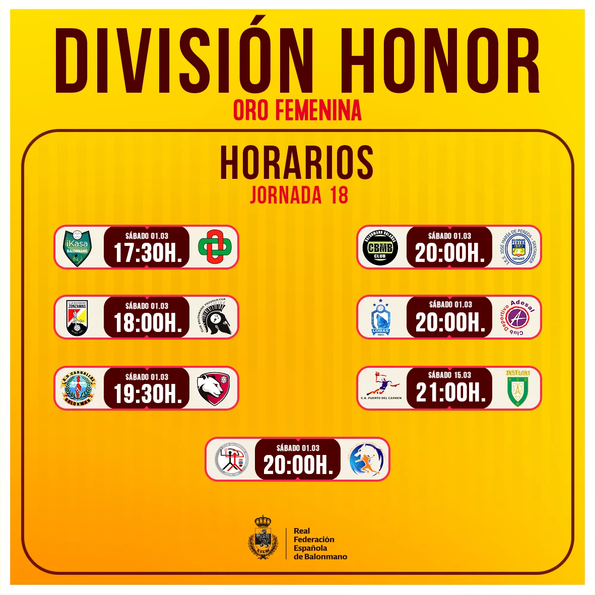 Parilla de HORARIOS J18 DHOroFem